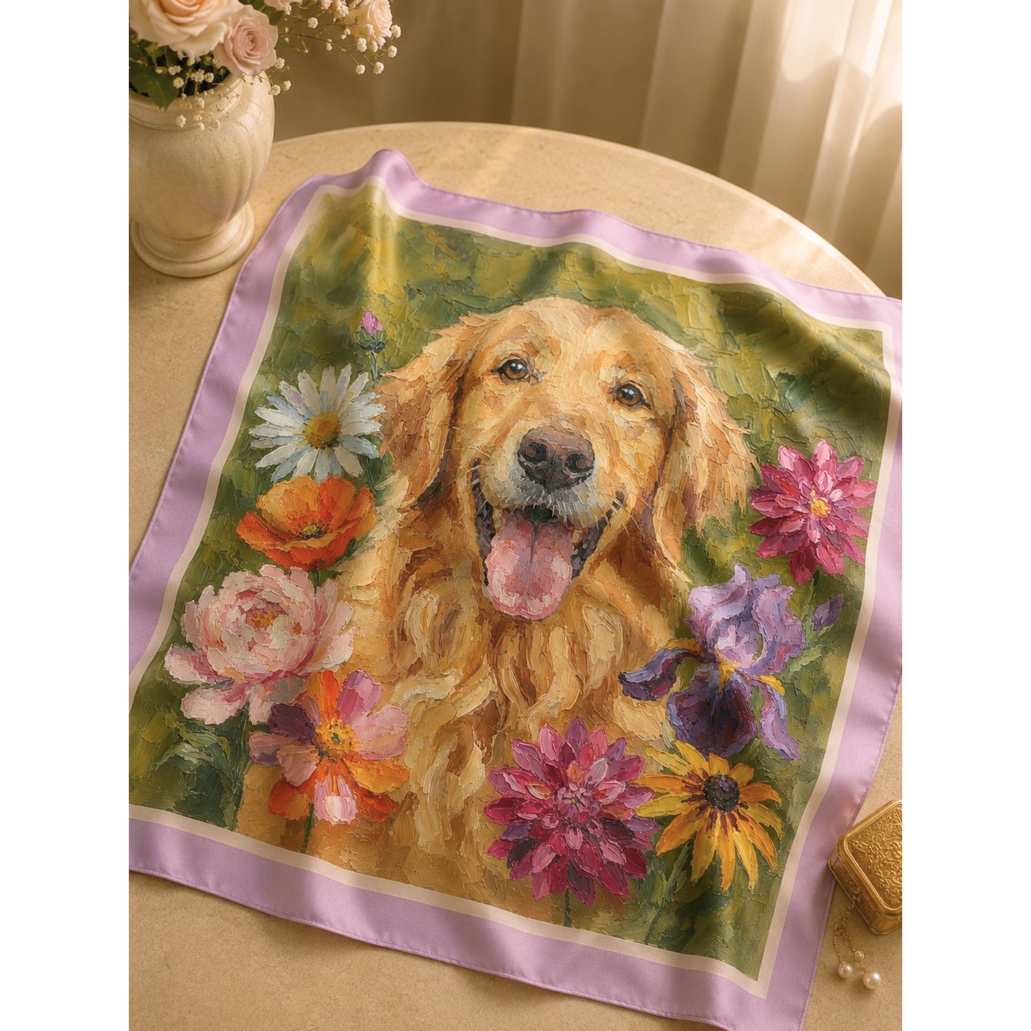 うちの子アートスカーフ　| Pet Portrait Silk Scarf