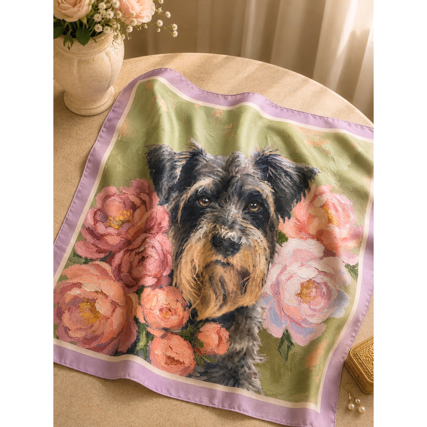 うちの子アートスカーフ　| Pet Portrait Silk Scarf