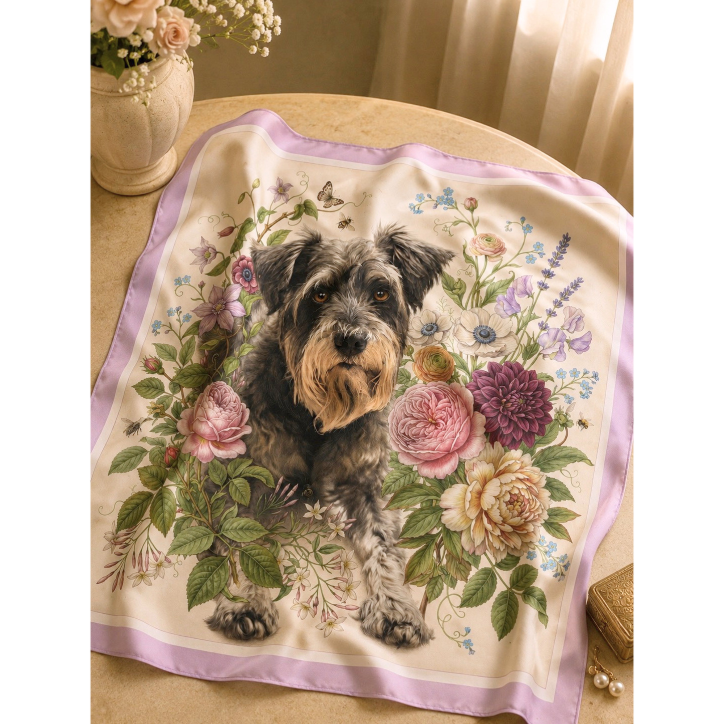 うちの子アートスカーフ　| Pet Portrait Silk Scarf